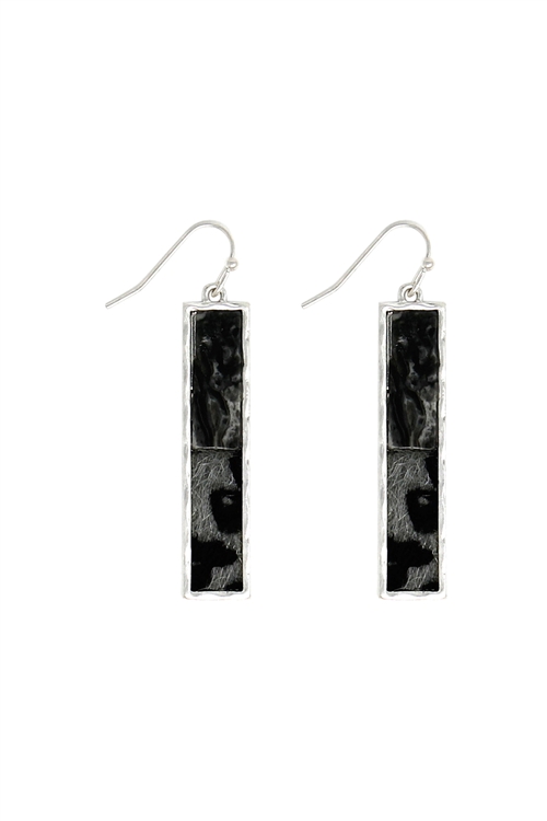 S1-4-4-QE1986WSGY - GENUINE LEATHER COWHIDE HALF STONE BAR DROP EARRINGS - MATTE GOLD GRAY/6PCS (NOW $1.00 ONLY!)