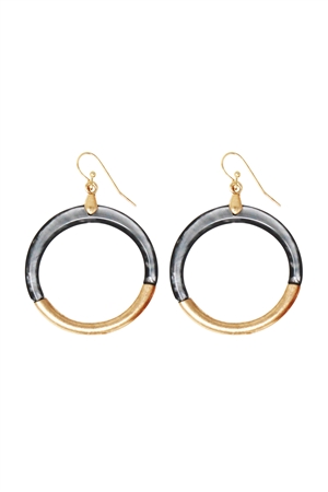 S6-5-1-QE2049WGGY - CAST RESIN COMBO HOOP DANGLE EARRING-GRAY/1PC (NOW $1.00 ONLY!)