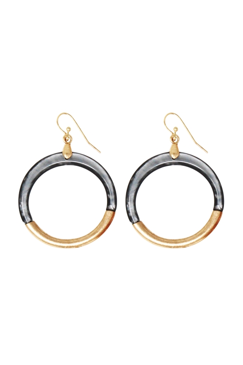 S6-5-1-QE2049WGGY - CAST RESIN COMBO HOOP DANGLE EARRING-GRAY/1PC (NOW $1.00 ONLY!)