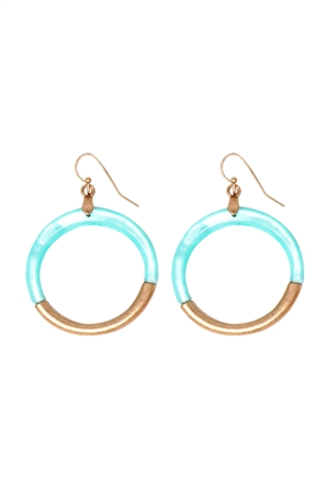 S6-5-1-QE2049WGMI - CAST RESIN COMBO HOOP DANGLE EARRING-MINT/1PC (NOW $1.00 ONLY!)