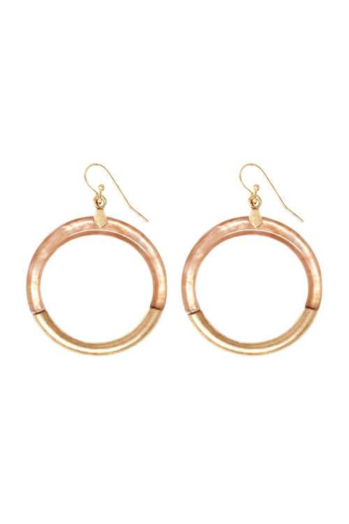 S6-5-1-QE2049WGNU - CAST RESIN COMBO HOOP DANGLE EARRING-NUDE/1PC (NOW $1.00 ONLY!)