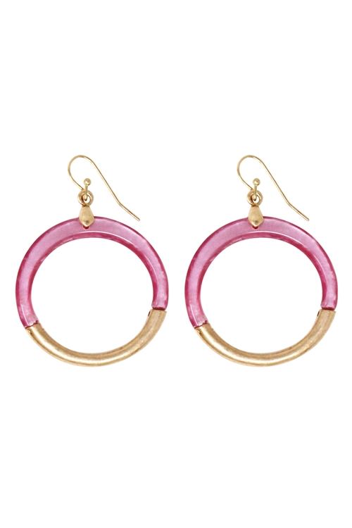 S6-5-1-QE2049WGPK - CAST RESIN COMBO HOOP DANGLE EARRING-PINK/1PC (NOW $1.00 ONLY!)