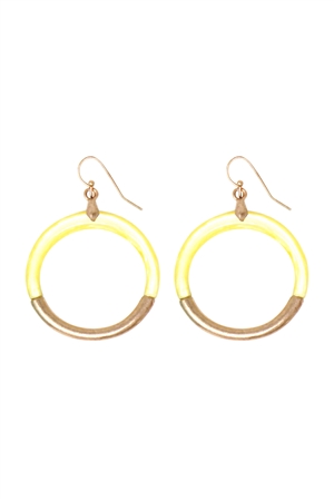 S6-5-1-QE2049WGYL - CAST RESIN COMBO HOOP DANGLE EARRING-YELLOW/1PC (NOW $1.00 ONLY!)