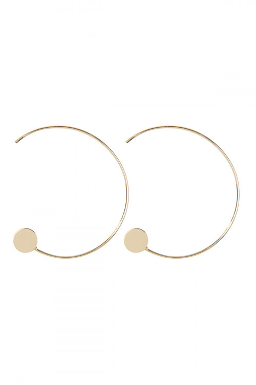 S4-6-3-QEA076GD - 1.5 INCH WIRED 'C' HOOP WITH DISC EARRINGS - GOLD/1PC