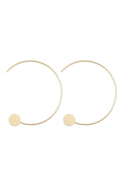 S4-5-2-QEA076MG - 1.5 INCH WIRED 'C' HOOP WITH DISC EARRINGS - MATTE GOLD//1PC