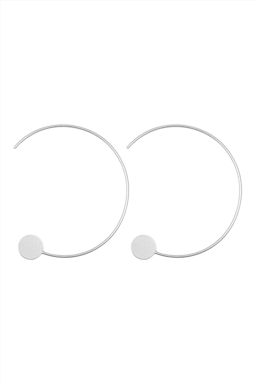 S5-6-4-QEA076MS - MATTE SILVER 1.5 INCH WIRED 'C' HOOP WITH DISC EARRINGS/1PC