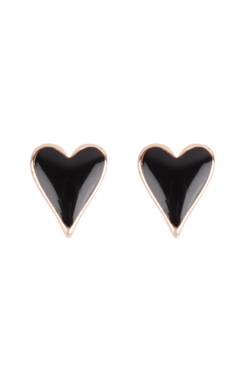 S18-9-3-QEA816GDBLK - HEART EPOXY BRASS STUD EARRINGS - GOLD BLACK/1PC