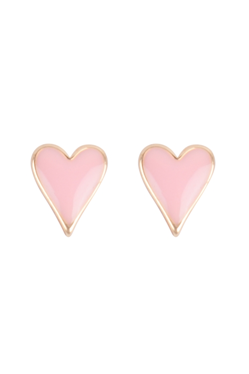 S18-9-3-QEA816GDPNK - HEART EPOXY BRASS STUD EARRINGS - GOLD PINK/1PC