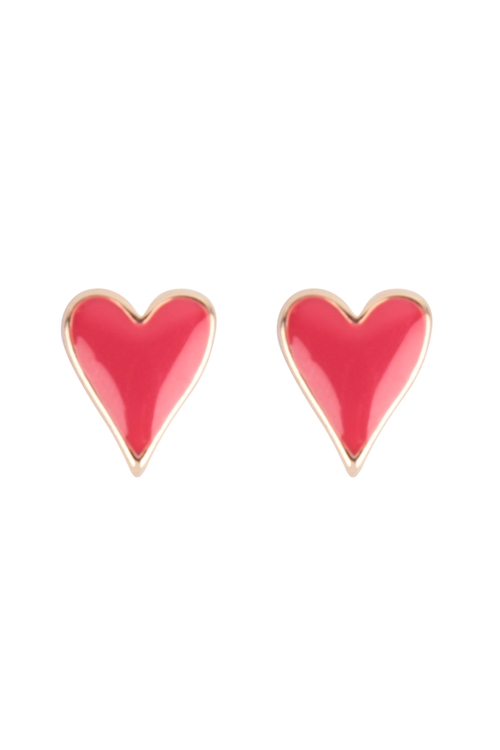 S18-9-3-QEA816GDRED - HEART EPOXY BRASS STUD EARRINGS - GOLD RED/1PC