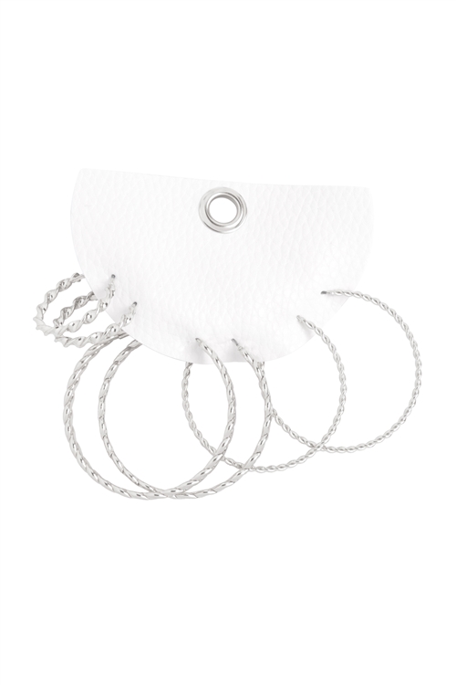 S1-7-1-QEB034RH - 3 PAIR TEXTURED HOOP EARRINGS SET-SILVER/6PCS