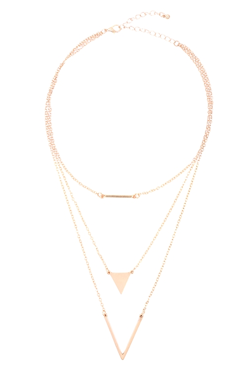 A1-2-1-QN4208WG - MULTI LAYERED BAR TRIANGLE V SHAPE NECKLACE - MATTE GOLD/6PCS