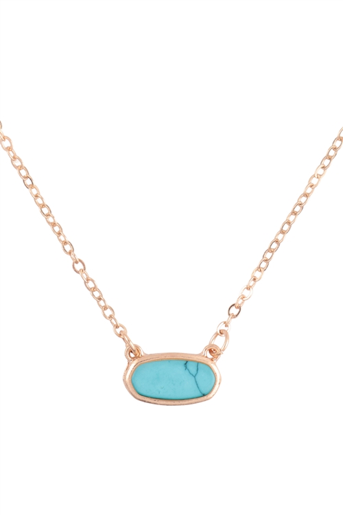 A1-3-4-QN4372WGTQ -  NATURAL STONE OVAL PENDANT NECKLACE - MATTE GOLD TURQUOISE/6PCS