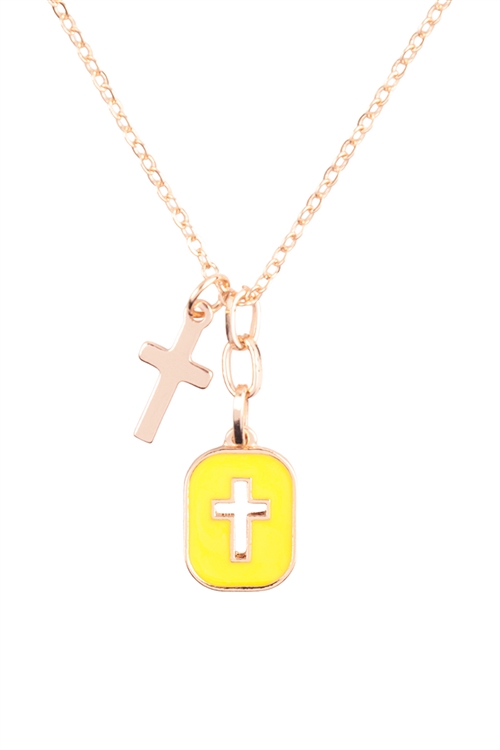 A2-3-3-QN4400GDYL - CROSS FRAME CLUSTER PENDANT SHORT NECKLACE - GOLD YELLOW/1PC