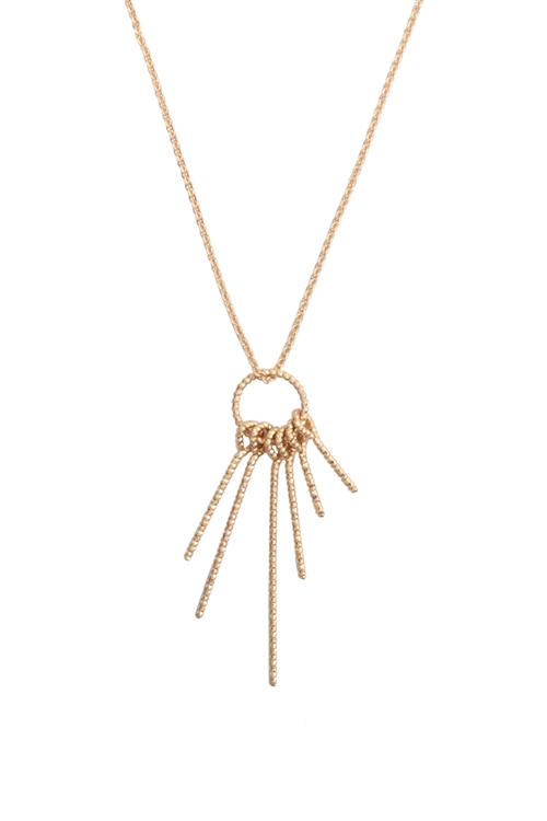 S22-5-3-QNA067WG - TWISTED WIRE ROUND LINE CLUSTER PENDANT NECKLACE - MATTE GOLD/6PCS