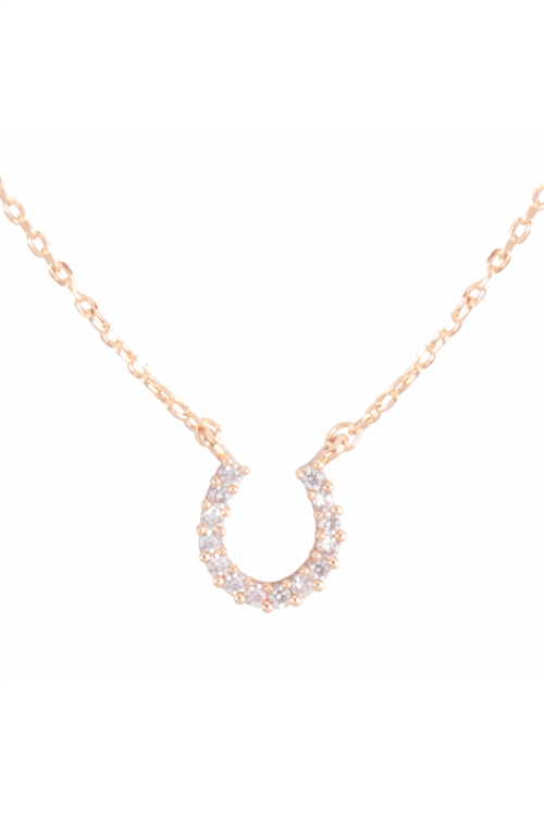 A2-2-2-QNA168GDCRY - PAVE CUBIC ZIRCONIA HORSESHOE PENDANT BRASS NECKLACE-GOLD CRYSTAL/6PCS