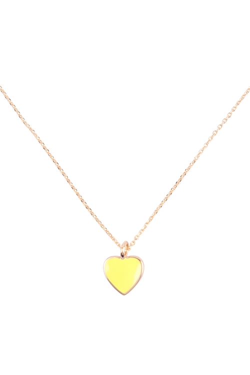 S1-2-3-QNA233GDYEW - HEART COLOR RESIN CHARM PENDANT NECKLACE - GOLD YELLOW/6PCS