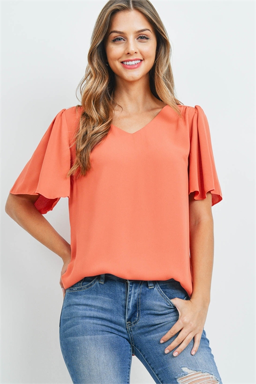 S14-12-4-QT-2716-ACPR - WATERFALL SLEEVE V-NECK ROUND HEM TOP- ASH COPPER 1-1-2-2