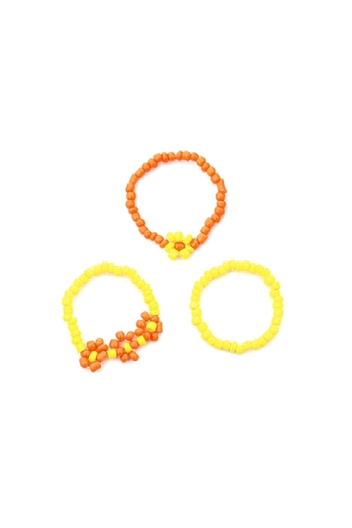 S1-1-5-R1511HYJO - FLOWER SEED BEAD STRETCH 3 SET RING-YELLOW ORANGE/1PC