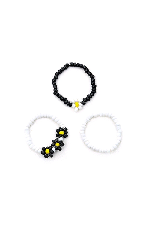 S1-1-5-R1511JTWH - FLOWER SEED BEAD STRETCH 3 SET RING-BLACK WHITE/1PC