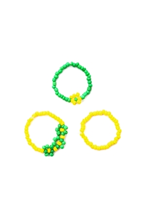 S1-1-5-R1511PEJO - FLOWER SEED BEAD STRETCH 3 SET RING-YELLOW GREEN/1PC