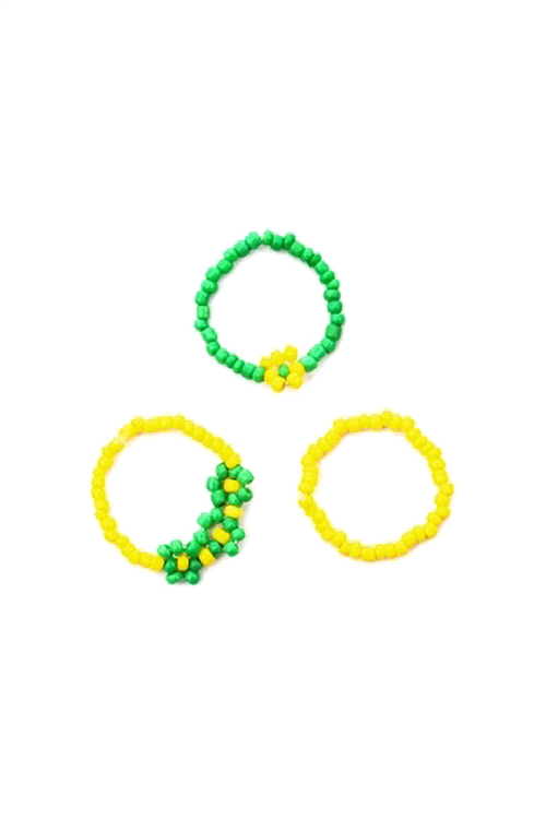 S1-1-5-R1511PEJO - FLOWER SEED BEAD STRETCH 3 SET RING-YELLOW GREEN/1PC