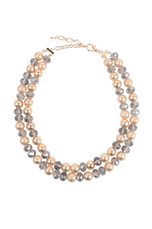 S18-9-3-RAN6802BD - 2 LINE TEXTURED CCB AND RONDELLE BEADS NECKLACE-GRAY/1PC (NOW $5.00 ONLY!)