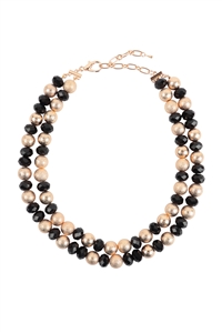 S18-9-3-RAN6802BK - 2 LINE TEXTURED CCB AND RONDELLE BEADS NECKLACE-BLACK/1PC (NOW $5.00 ONLY!)
