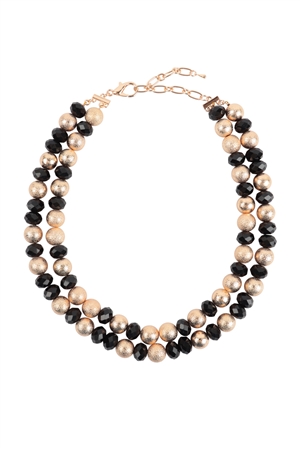 S18-9-3-RAN6802BK - 2 LINE TEXTURED CCB AND RONDELLE BEADS NECKLACE-BLACK/1PC (NOW $5.00 ONLY!)