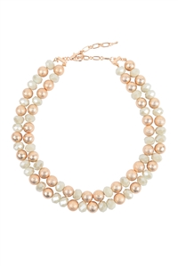 S18-9-3-RAN6802IV - 2 LINE TEXTURED CCB AND RONDELLE BEADS NECKLACE-IVORY/1PC (NOW $5.00 ONLY!)