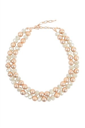S18-9-3-RAN6802IV - 2 LINE TEXTURED CCB AND RONDELLE BEADS NECKLACE-IVORY/1PC (NOW $5.00 ONLY!)