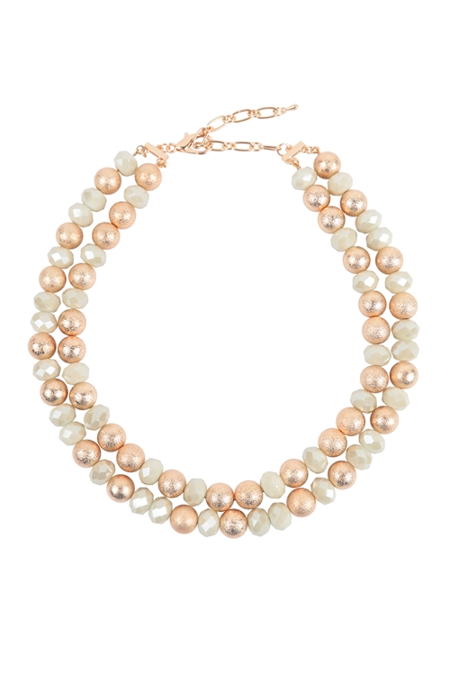 S18-9-3-RAN6802IV - 2 LINE TEXTURED CCB AND RONDELLE BEADS NECKLACE-IVORY/1PC (NOW $5.00 ONLY!)