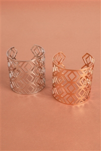 S27-1-1-RB-82415 - DIAMOND PATTERN FILIGREE CUFF BRACELET-GOLD SILVER/12PCS