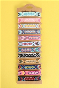 S27-1-1-RB-82431 - AZTEC PATTERN BRAIDED ASSORTED BRACELET-MULTICOLOR/12PCS