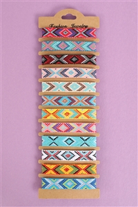 S28-1-1-RB-82433 - AZTEC PATTERN BRAIDED ASSORTED BRACELET-MULTICOLOR/12PCS