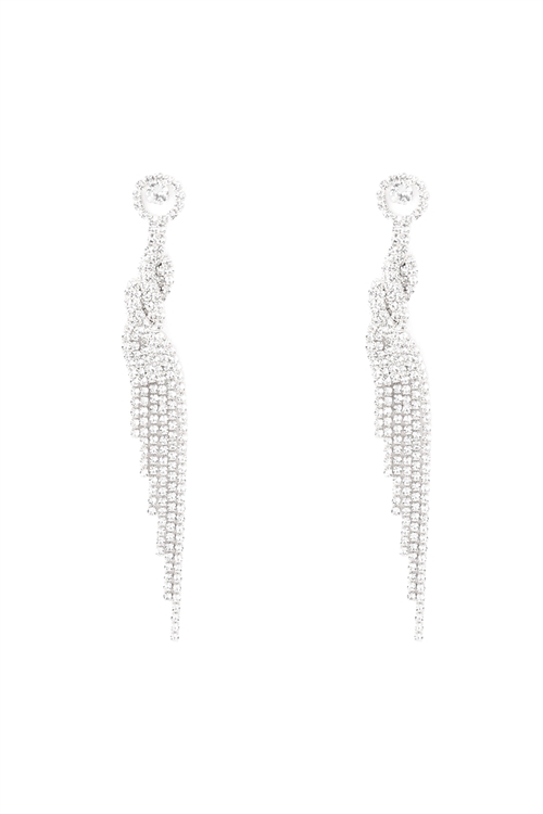 A2-1-4-RE7560S-CRY - CUBIC ZIRCONIA STONE WING SHAPE FRINGE DROP EARRINGS-CRYSTAL SILVER/1PC