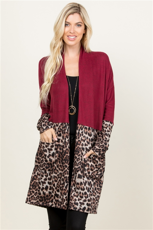 S11-19-5-RFC3002-RAP002C-BU-1 - LEOPARD CONTRAST POCKET CARDIGAN- BURGUNDY 4