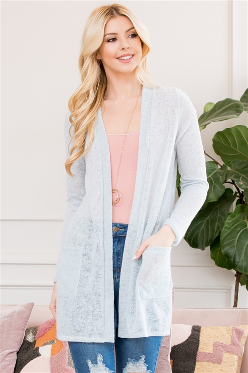 S16-8-3-RFC3003-RSW015-BL-2 - LONG SLEEVE OPEN FRONT POCKET CARDIGAN- BLUE 1-3-1