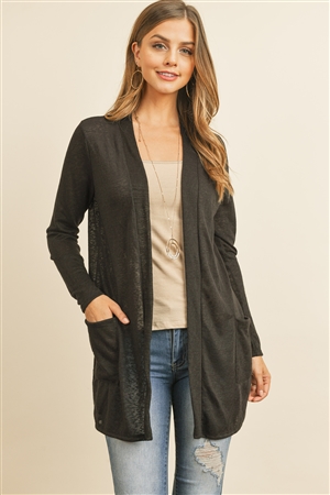 S12-1-3-RFC3003-TIARA-BK-2 - LONG SLEEVE TEXTURED CARDIGAN- BLACK 2-4-0-0