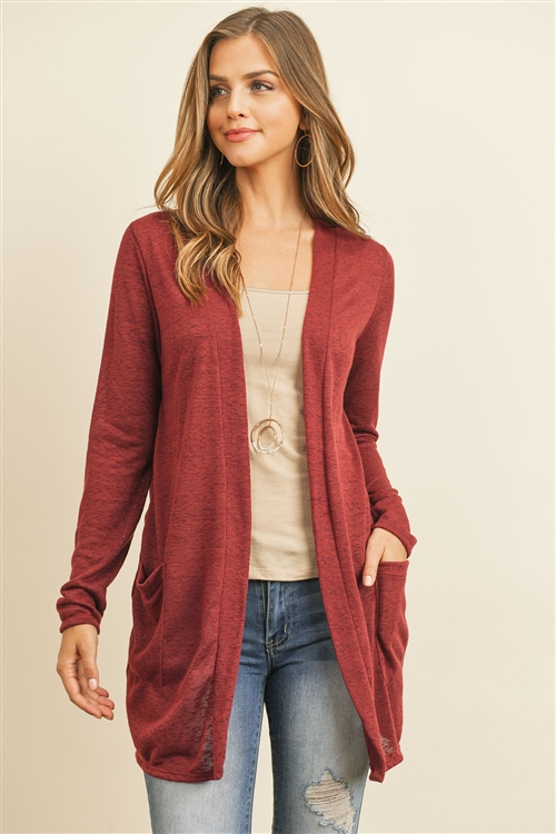 S10-4-2-RFC3003-TIARA-BU - LONG SLEEVE TEXTURED CARDIGAN- BURGUNDY 1-2-2-2