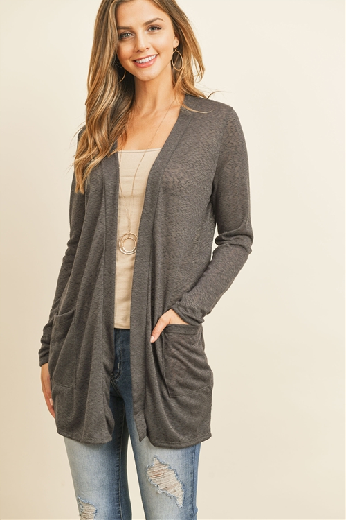 S10-19-1-RFC3003-TIARA-CHL-1 - LONG SLEEVE TEXTURED CARDIGAN- CHARCOAL 1-4-0-0