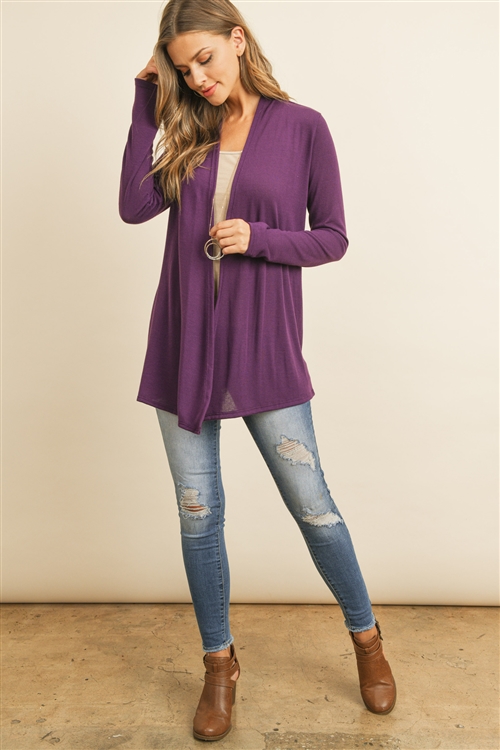 S10-20-2RFC3009-PRS-PPL-2 - SOLID CARDIGAN OPEN FRONT- PURPLE 1-2-1