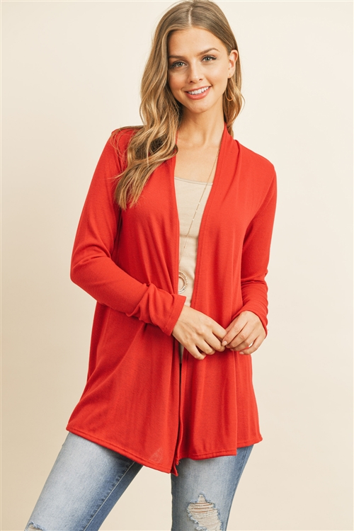 S15-5-2-RFC3009-PRS-RD - SOLID CARDIGAN OPEN FRONT- RED 1-2-2-2