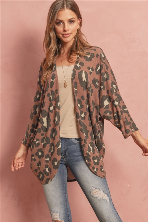 S10-10-2-RFC3017-RAP109-BWN-1 - ANIMAL PRINT DOLMAN CARDIGAN WITH SIDE POCKETS- BROWN 1-3-3