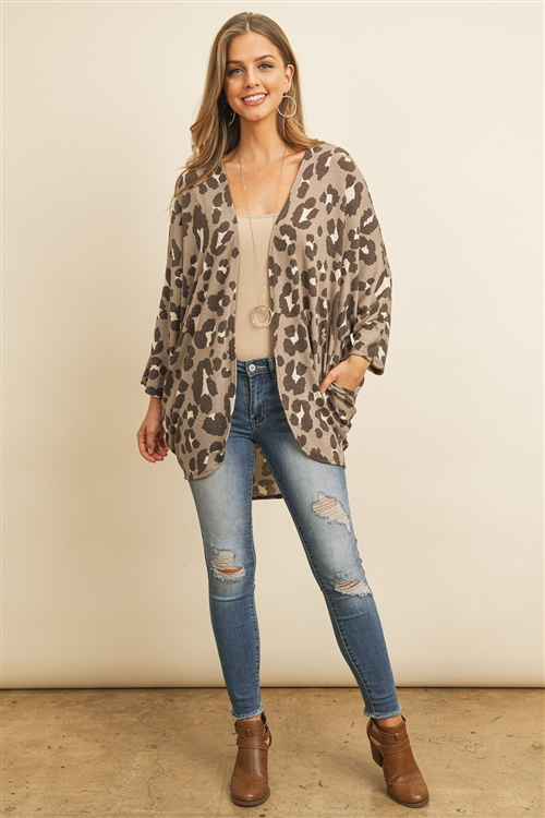 S4-10-2-RFC3017-RAP109-MC-1 - ANIMAL PRINT DOLMAN CARDIGAN WITH SIDE POCKETS- MOCHA 1-2-2