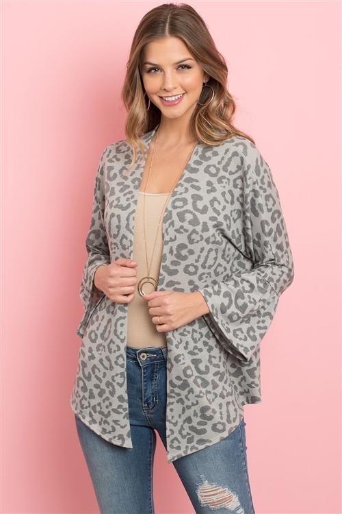 S11-5-3-RFC3019-RAP1055-GY - ANIMAL PRINT BELL SLEEVE OPEN CARDIGAN- GREY 1-2-2-2