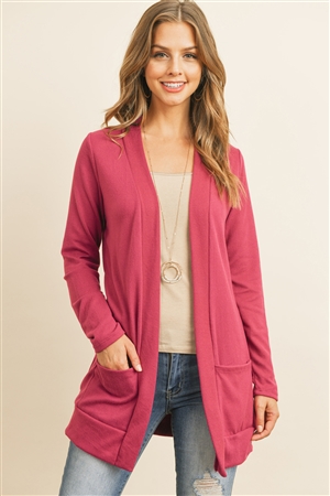 S12-5-3-RFC3030-HCB-FLMGT - HACCI BRUSHED OPEN FRONT CARDIGAN- FALL MAGENTA 1-2-2-2