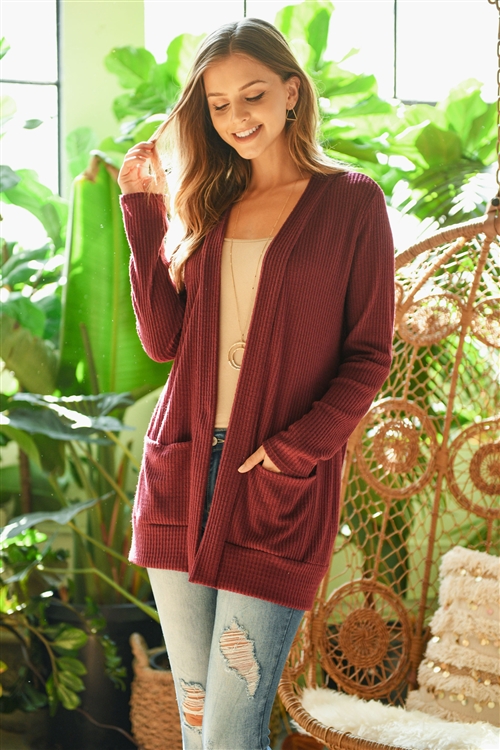 S10-17-1-RFC3030-WF-BU BURGUNDY LONG SLEEVE PRINT CARDIGAN 1-2-2-2