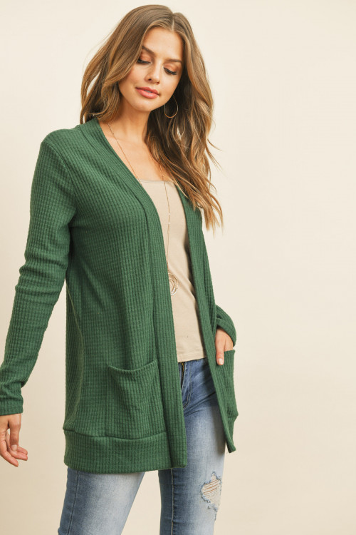 S10-18-3-RFC3030-WF-HTGN HUNTER GREEN LONG SLEEVE PRINT CARDIGAN 1-2-2-2