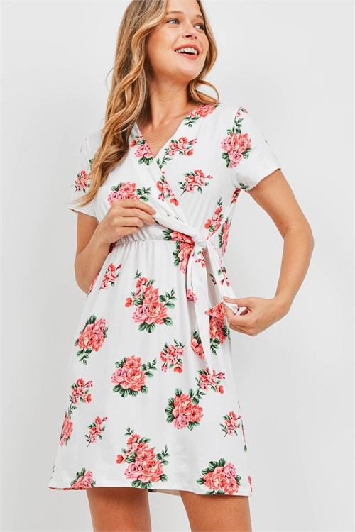 S14-12-3-RFD1030SS-RFL041-IVPK-2 - FLORAL PRINT TIE WRAP MIDI DRESS- IVORY PINK 1-1-2