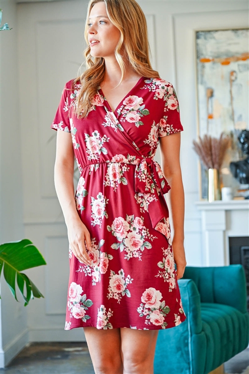 S16-10-4-RFD1030SS-RFL062-RBMV-1 - FLORAL PRINT TIE WRAP MIDI DRESS- RUBY MAUVE 1-1-1-2